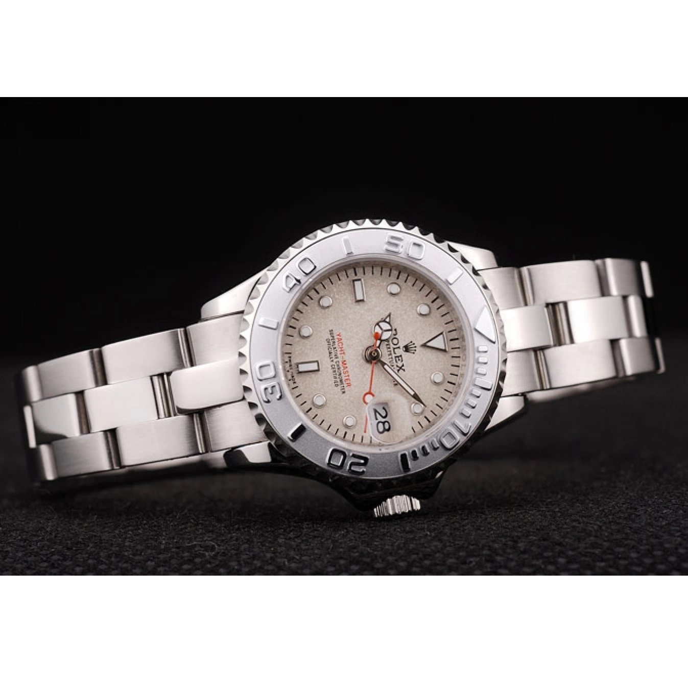 Rolex aaa copy Yacht Master Rolex Beige Dial Silver Bezel 0801